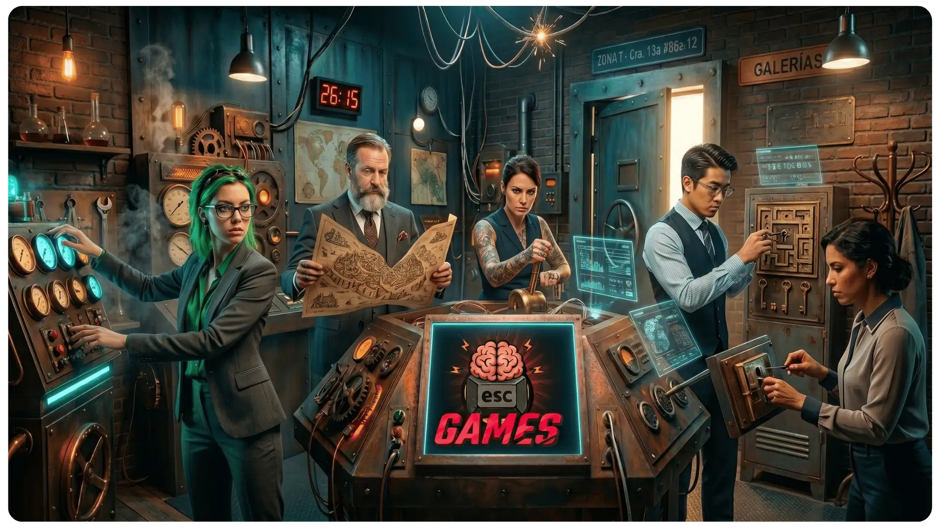 Personas disfrutan de un evento empresarial en un escape room